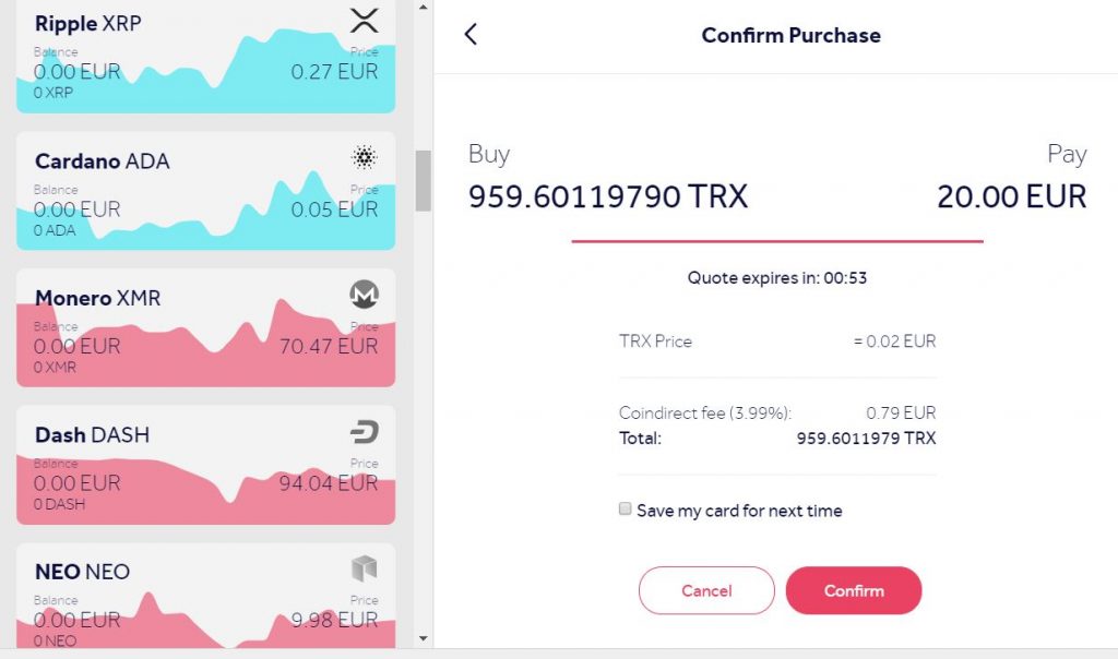 Buy TRON using credit card