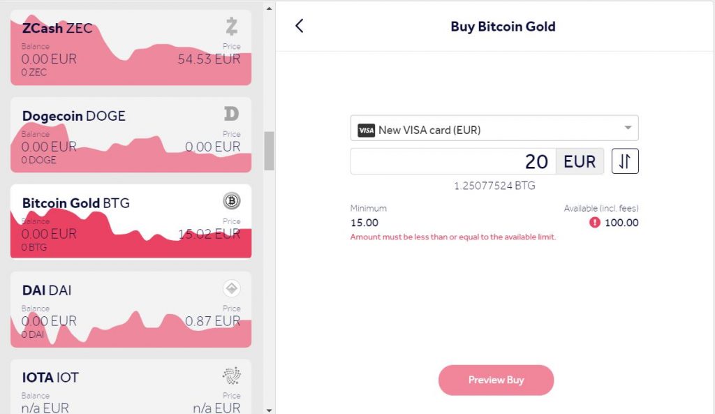 Buy Bitcoin Gold online using a credit card
