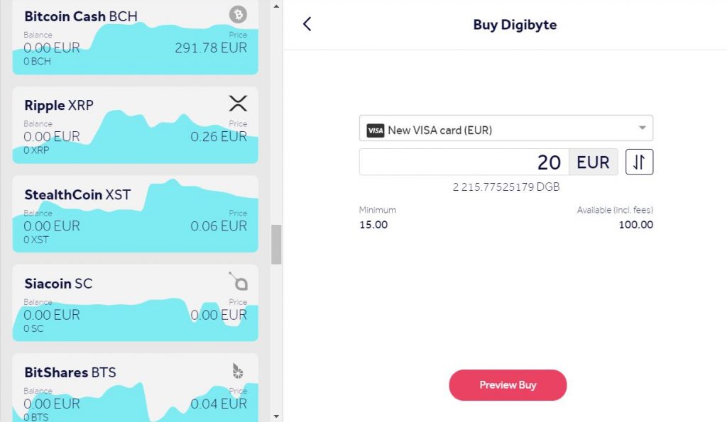Buy Digibyte (DGB) online using a credit card