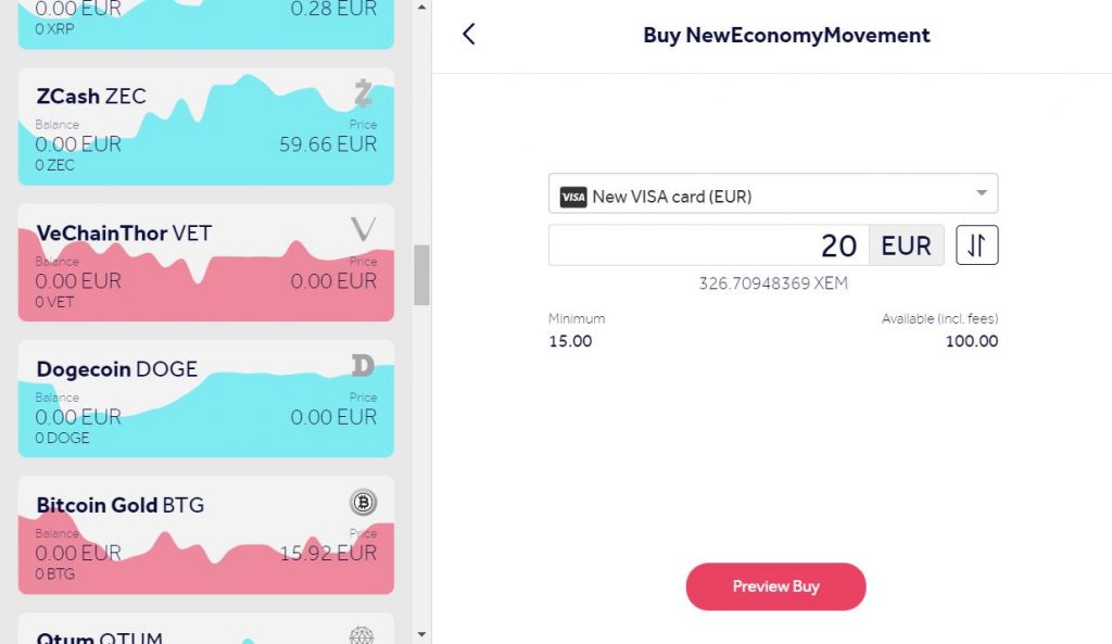 Buy NEM using a credit card