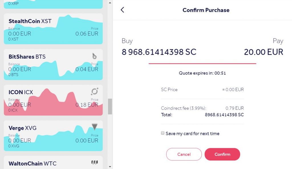 Buy Siacoin (SC) online using a credit card