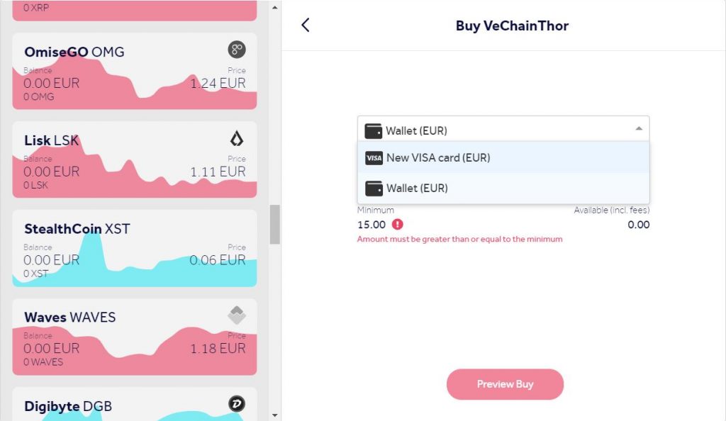Buy Vechain using a credit card online