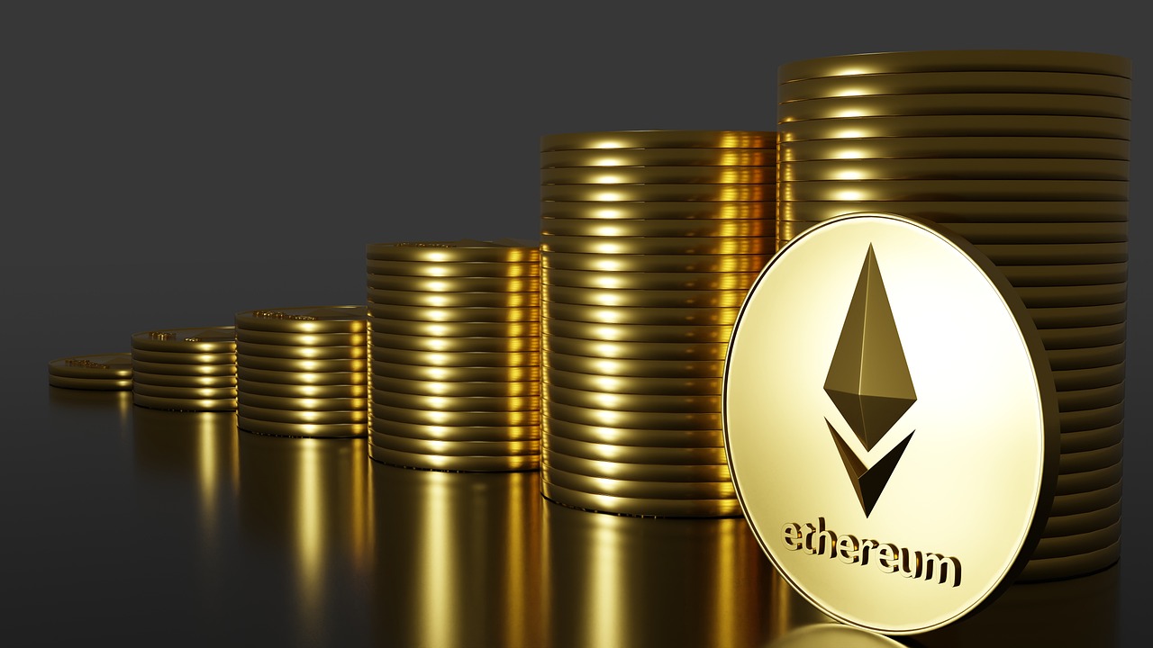 Piles of ethereum coins