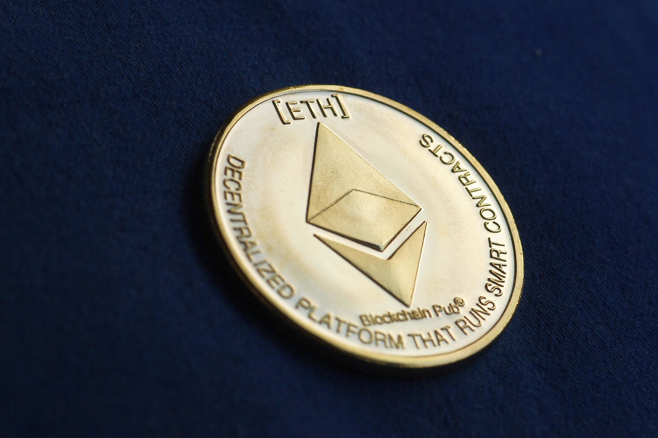 Ethereum Coin against black background