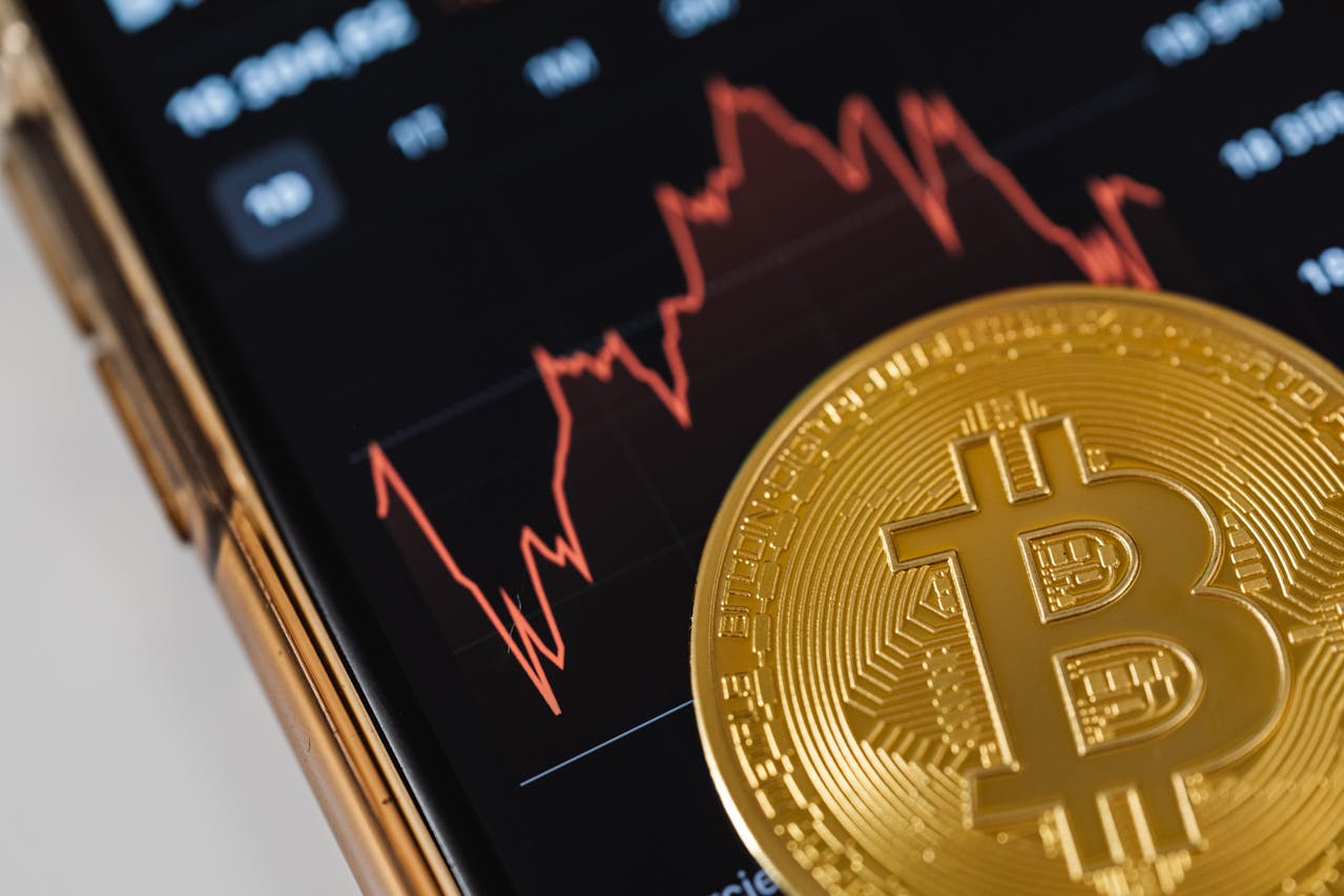 Bitcoin against trading platform on phone
