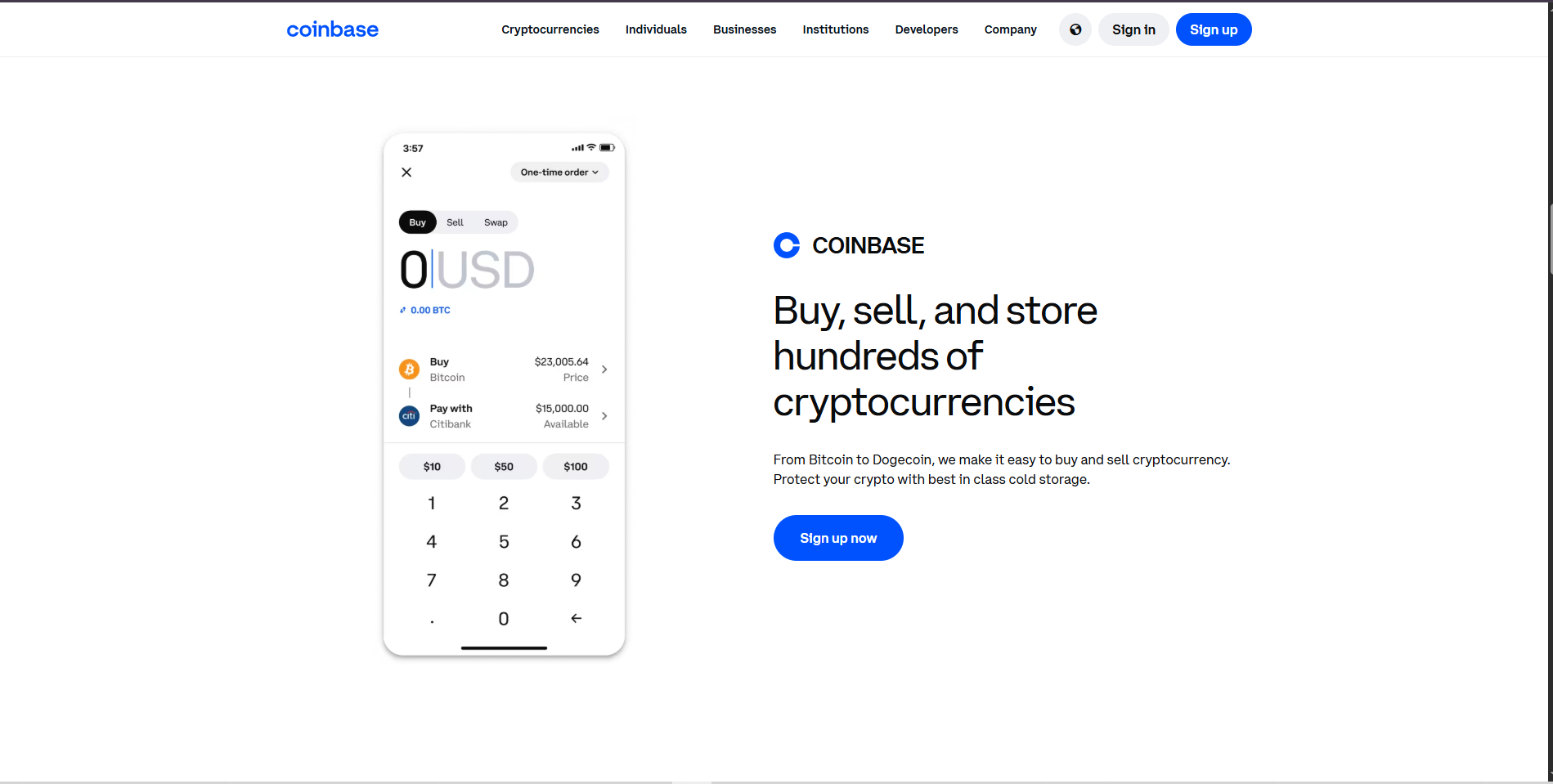 coinbase homepage