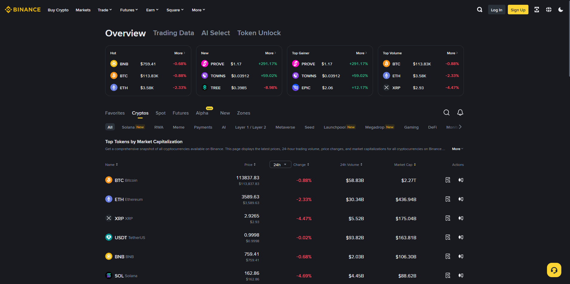binance homepage